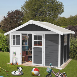 Abrigo de jardim em PVC 7,5m² DECO cinzento escuro e branco Grosfillex
