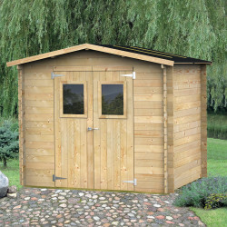 Abrigo de jardim em madeira bruta HOBBY - 248x198cm - Porta com vidro duplo - ALCE