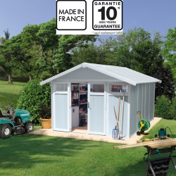 Abrigo de jardim em PVC 11,2m² UTILITY branco e cinzento-azulado Grosfillex