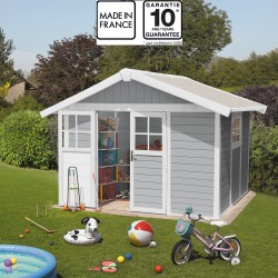 Abrigo de jardim em PVC 7,5m² DECO cinzento claro e branco Grosfillex