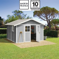 Abrigo de jardim em PVC 11,2m² DECO cinzento claro e branco Grosfillex
