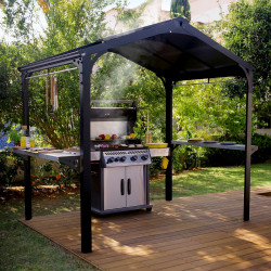 Abrigo para churrasco 180x224cm em alumínio preto e policarbonato cinzento AUSTIN - Canopia by Palram
