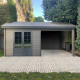Abrigo de jardim em madeira compósita cinzento escuro 9m² + 9m² terraço - Woodlife Garden