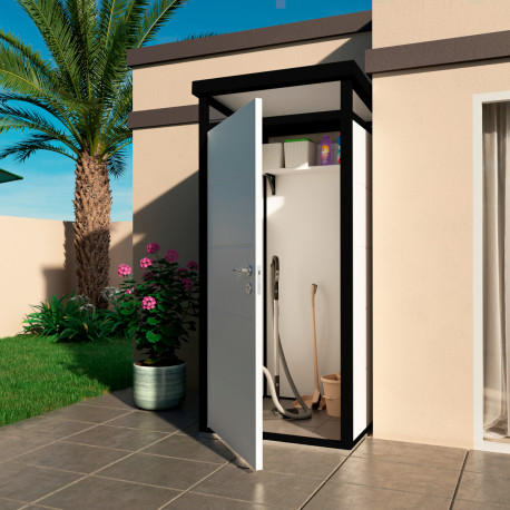 Abrigo de jardim modular isolado 1x1m perfis pretos - pavimento incluído - Everbox