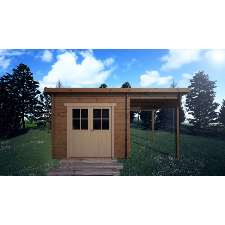 Abrigo de jardim em madeira maciça 28mm 6,16m² com alpendre- TOSCCA