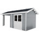 Abrigo de jardim + alpendre em compósito de madeira 28mm cinzento claro 15m² PREMIUM - Woodlife Garden