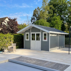 Abrigo de madeira compósita 28mm cinzento claro 14,75m² PREMIUM - Woodlife Garden