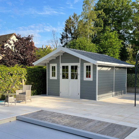 Abrigo de madeira compósita 28mm cinzento claro 14,75m² PREMIUM - Woodlife Garden