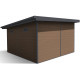 Abrigo de jardim em madeira compósita 28mm aspeto madeira 14,90m² PREMIUM - telhado plano - Woodlife Garden