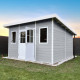 Abrigo de jardim em madeira compósita 28mm cinzento claro 14,90m² PREMIUM - telhado plano - Woodlife Garden
