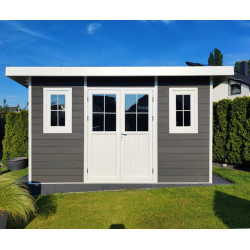 Abrigo de jardim em madeira compósita 28mm antracite 12m² PREMIUM - telhado uma água - Woodlife Garden