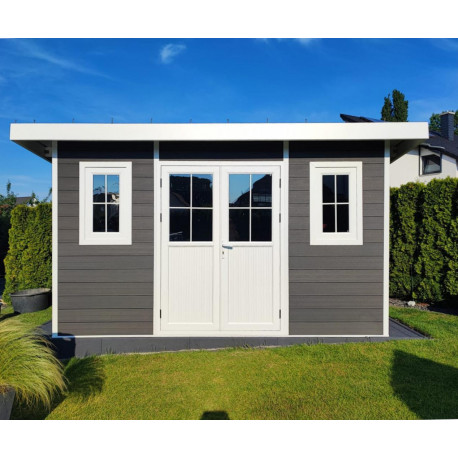 Abrigo de jardim em madeira compósita 28mm antracite 12m² PREMIUM - telhado uma água - Woodlife Garden