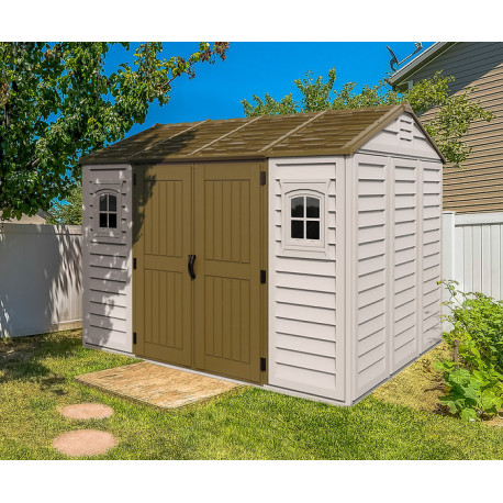 Abrigo de jardim em PVC 8,13m² - bege e castanho - APEX - Duramax