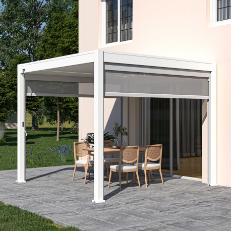 Toldo lateral branco de 300 cm para pérgula em alumínio bioclimática Ombrea VS