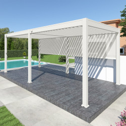 Toldo lateral branco de 400 cm para pérgula em alumínio bioclimática Ombrea VS