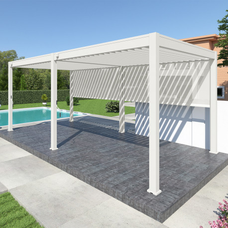 Toldo lateral branco de 400 cm para pérgula em alumínio bioclimática Ombrea VS
