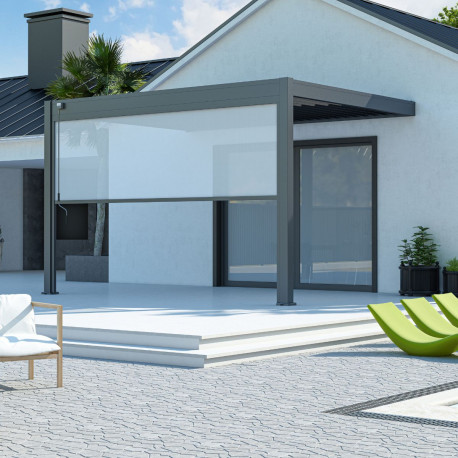 Toldo lateral antracite de 400 cm para pérgula bioclimática de alumínio Ombrea VS
