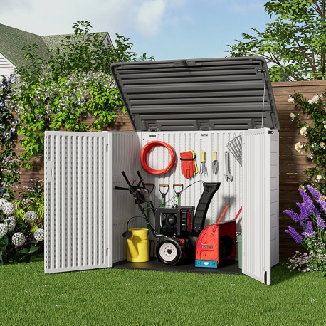 Cofre de jardim multifunções SunLife em HDPE bege - A.119cm - 2 contentores de lixo - Jôbu