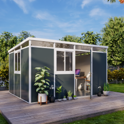 Abrigo de jardim modular com isolamento 4x3 antracite e branco - piso incluído - Everbox