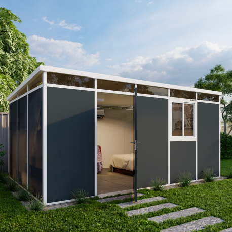 Abrigo de jardim modular com isolamento 5x3 antracite e branco - piso incluído - Everbox