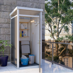 Abrigo de jardim modular isolado 1x1m painéis cinzentos estrutura branca - piso incluído - Everbox