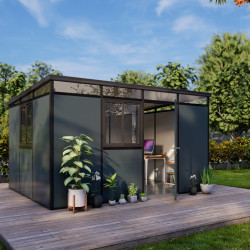 Abrigo de jardim modular com isolamento 4x3 antracite e preto - piso incluído - Everbox