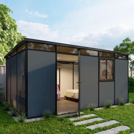 Abrigo de jardim modular com isolamento 5x3 antracite e preto - piso incluído - Everbox