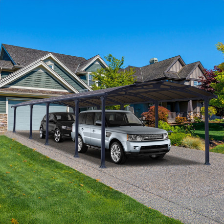 Carport em alumínio cinzento e policarbonato 38,7m² Arcadia™ 10600 - Canopia
