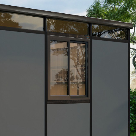 Janela de correr com caixilho preto e painéis antracite - Everbox