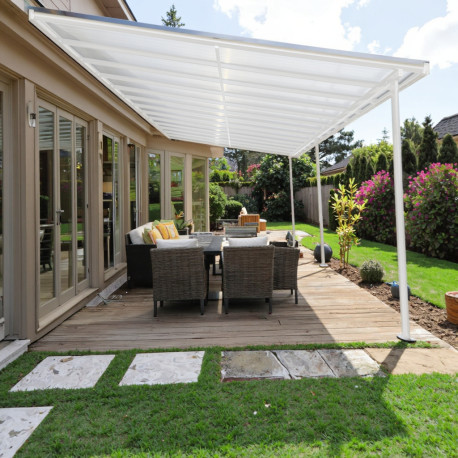 Pérgula encostada ajustável – cobertura de terraço em alumínio lacado a branco 400x801 cm – X-METAL