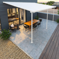 Pérgula encostada ajustável – cobertura de terraço em alumínio lacado a branco 400x618 cm – X-METAL