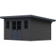 Abrigo de jardim 12 m² em madeira composta 28 mm cinza escuro, estrutura antracite, telhado inclinado – Woodlife Garden Premium