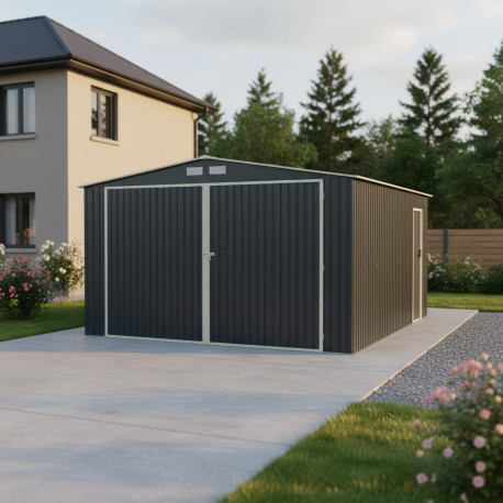 Garagem metálica antracite com portas duplas 19,61m² + kit de fixação X-METAL