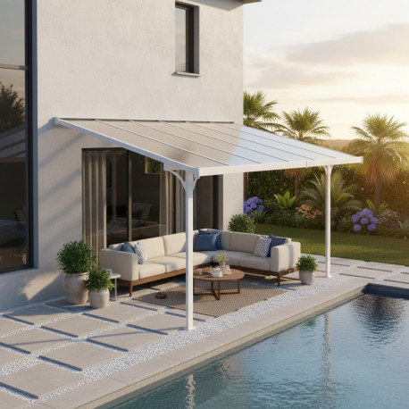 Telhado de terraço ajustável em alumínio lacado branco 3,75x2,55m X-METAL