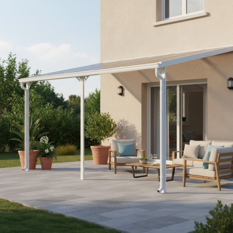 Telhado de terraço ajustável em alumínio lacado branco 3,05x5,57m X-METAL