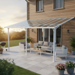 Telhado de terraço ajustável em alumínio lacado branco 3,05x6,18m X-METAL