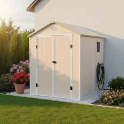 Abrigo de jardim em resina bege 3,65m² + kit de fundação - JOBU