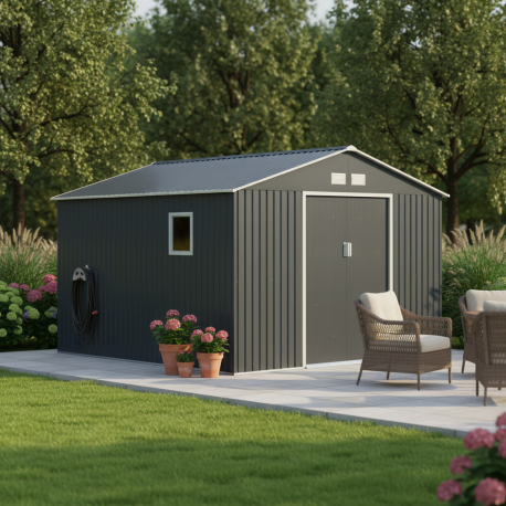 Abrigo de jardim em metal 13m² antracite + kit de fixação X-METAL