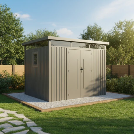 Abrigo de jardim em aço galvanizado Kosto 6,76m² + kit de ancoragem - X-Metal