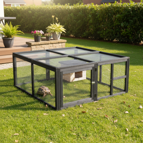 Recinto para tartarugas em madeira FSC termotratada 120x110x50cm + abrigo - Shelty Pet