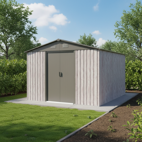 Abrigo de jardim em metal 9,12m² WoodTouch bege + kit de fixação X-METAL