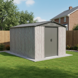 Abrigo de jardim em metal 7,15m² WoodTouch bege + Kit de fixação X-METAL