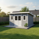 Abrigo de jardim em madeira compósita 28mm cinzento claro 14,90m² PREMIUM - telhado plano - Woodlife Garden