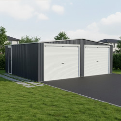 Garagem dupla de 637x513cm em aço galvanizado cinzento antracite com portas de enrolar - X-METAL