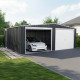 Garagem dupla de 637x513cm em aço galvanizado cinzento antracite com portas de enrolar - X-METAL