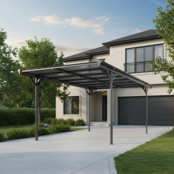 Carport em alumínio antracite 3x5 m com telhado inclinado em policarbonato 6 mm – X-METAL