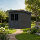 Abrigo de jardim em madeira composta 28 mm cinza escuro com estrutura antracite 4,41 m² PREMIUM com teto plano – Woodlife Garden