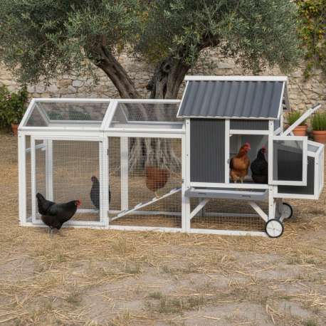 Gaiola em madeira FSC termotratada 224x81x107cm com telhado de PVC para 4 a 6 galinhas – Shelty Pet