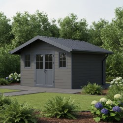 Abrigo de jardim em madeira composta 28 mm cinza escuro com estrutura antracite 14,75 m² PREMIUM – Woodlife Gard