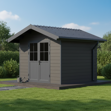 Abrigo de jardim em madeira composta 28 mm cinza escuro com estrutura antracite 7,78 m² PREMIUM – Woodlife Garden